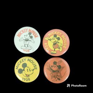 Vintage Lot of 4 Disney Badge Pin Buttons - 3 Mickey Mouse 1 Minnie Mouse